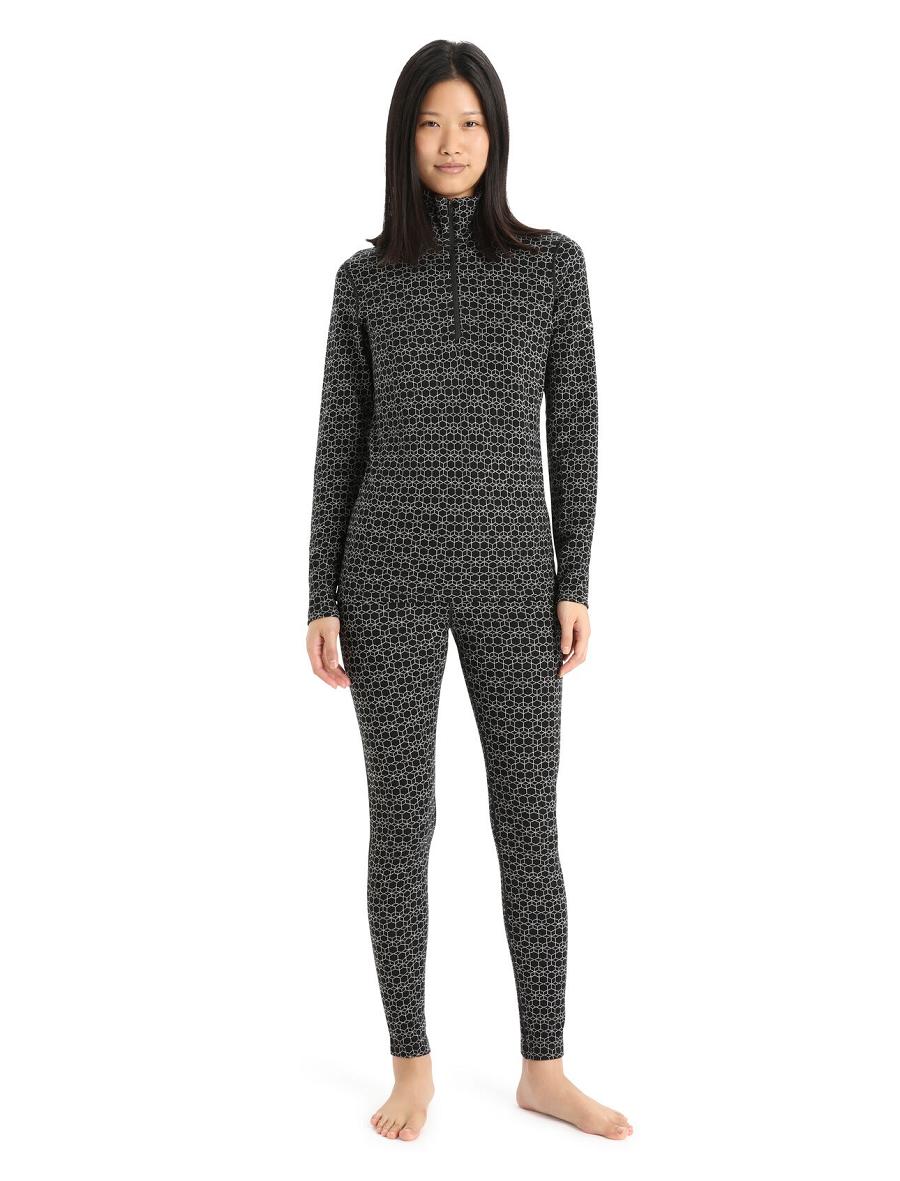 Black / Snow Women's Icebreaker Merino 250 Vertex Long Sleeve Half Zip Alpine Geo One Piece & Sets | USA 1794VRWD